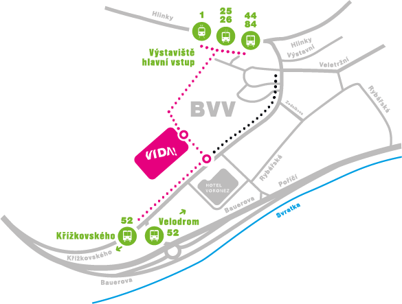 Mapa dostupnosti našeho science centra – cesta z nádraží.